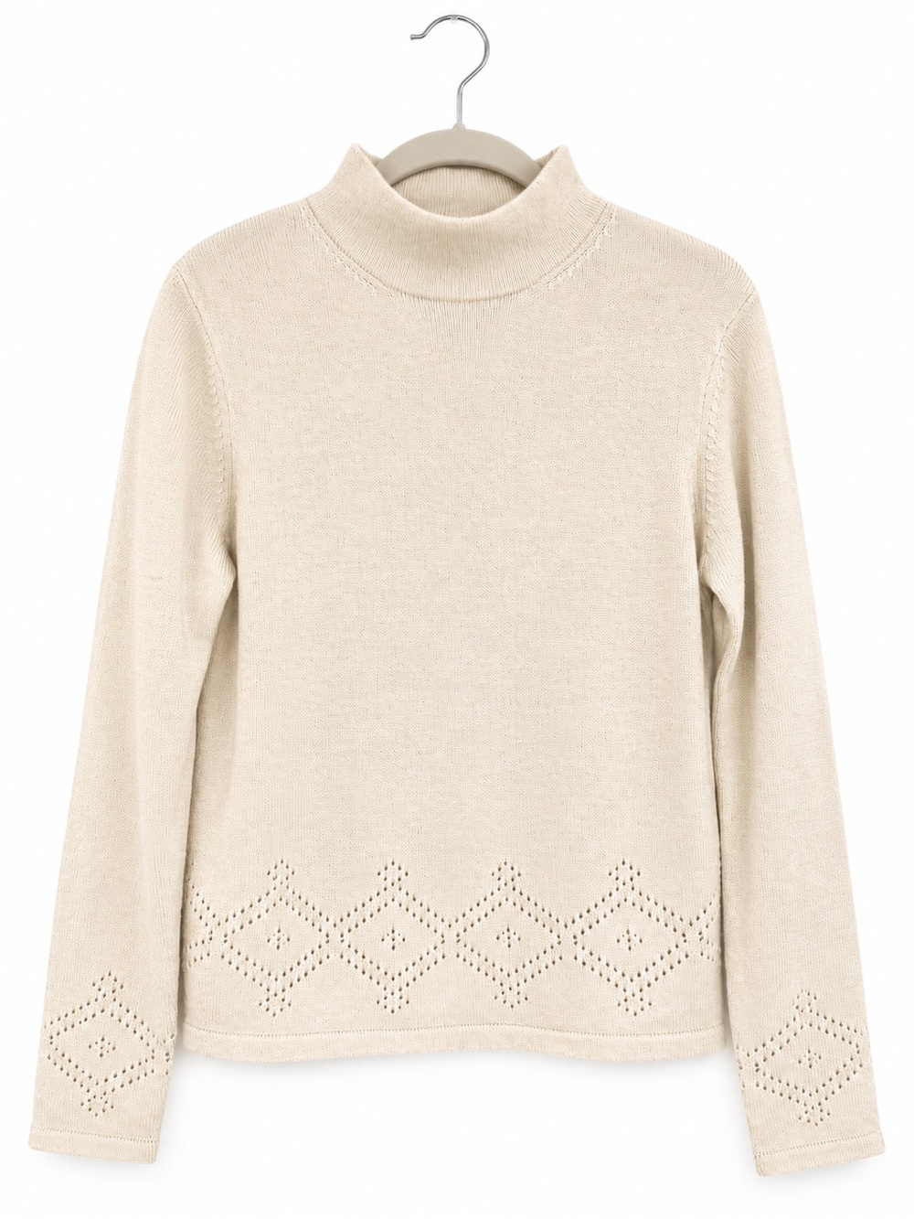 Vintage Pendleton Pointelle Diamond Mock Turtleneck Sweater Cream Small